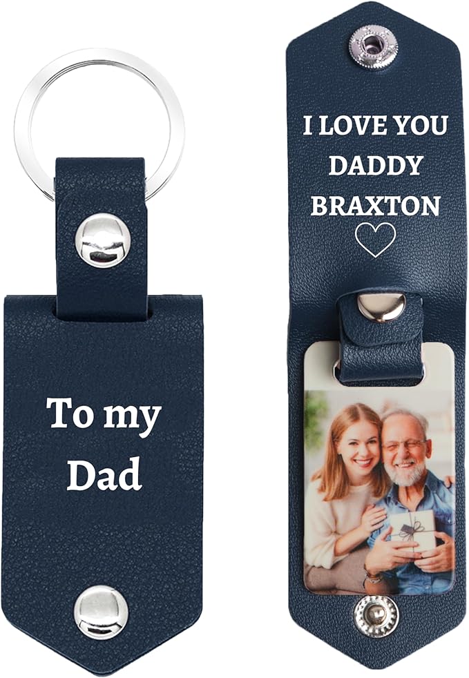 Personalized Photo/Text Leather Keychain for Men Womens Custom Picture Key Chains Memorial Gifts for Family Lover