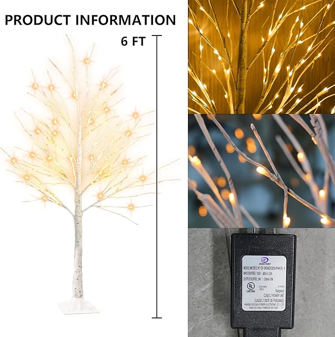 Dazzle Bright 6FT 144 LED 1Pack Lighted Birch Tree, Christmas Deocrations Outdoor Indoor, Decor for Home Room Yard Outside Inside