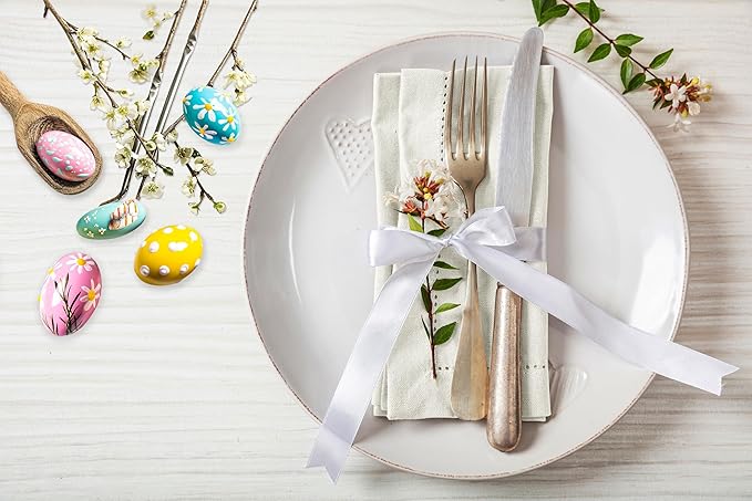 Ruvanti Premium Linen Napkins Set of 4-20x20 Inch, Classic Hemstitch, Mitered Corner Cloth Napkins ‎‎- Soft, Elegant Dinner Napkins Cloth Washable for Weddings, Parties, Everyday Use - Ivory