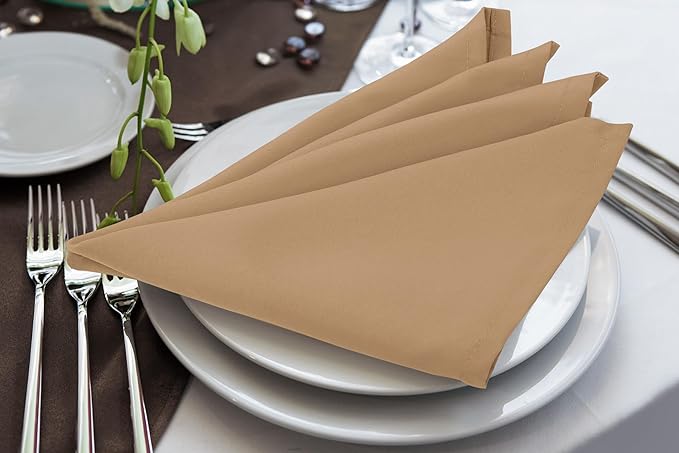 Utopia Home [24 Pack, Beige] Cloth Napkins 20x20 Inches, 100% Polyester Hemmed Edges, Washable and Reusable Ideal for Parties, Weddings and Dinners