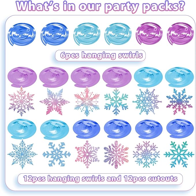 30Pcs Winter Snowflake Hanging Swirl, Frozen Snowflake Ceiling Streamers Hanging Decorations for Christmas Winter Wonderland Frozen Party Supplies