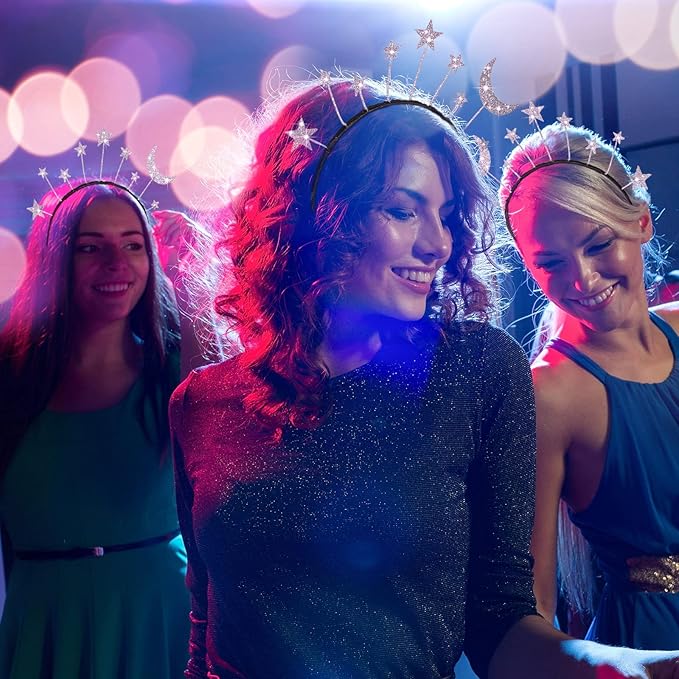 Yinder 8 Pcs Star Moon Headband Ramadan Costume Accessories Silver Birthday Party Hair Hoop for Women Wedding Cosplay