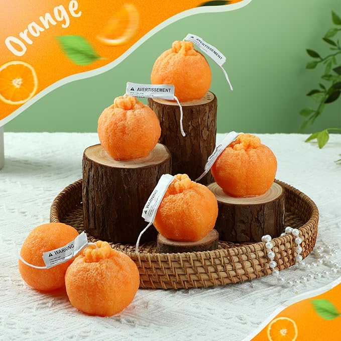 Pangda 6 Pcs Orange Shaped Scented Candles 2.7 Inch Mini Fruit Birthday Candle Gift Fruit Party Decoration, Soy Wax Christmas Bathroom Home Yoga Spa