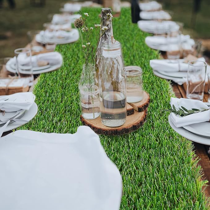 GLOBREEN Artificial Turf Grass Table Runner Green Football Golf Table Centerpiece Party Decorations, Wedding, Birthday, Baby Shower 12" x 108"