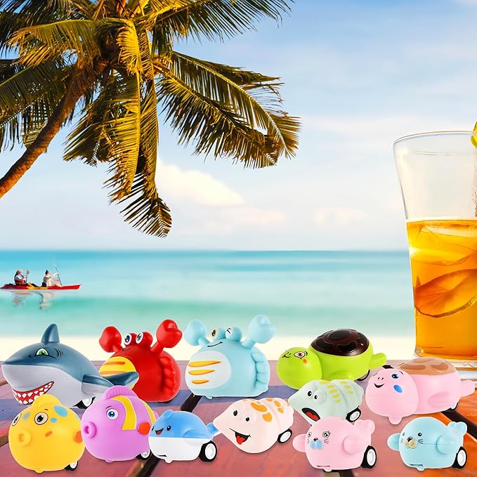 Small Pull Back Toy Cars Set,12 PCS Mini Racing Vehicles for Holiday Birthday Party Favors,Goodie Bag Stuffers,Classroom Prizes,Bulk Toys for Kids (Shark,Crab,Clownfish,Turtle,Dolphin,Sea Lion,Snail)
