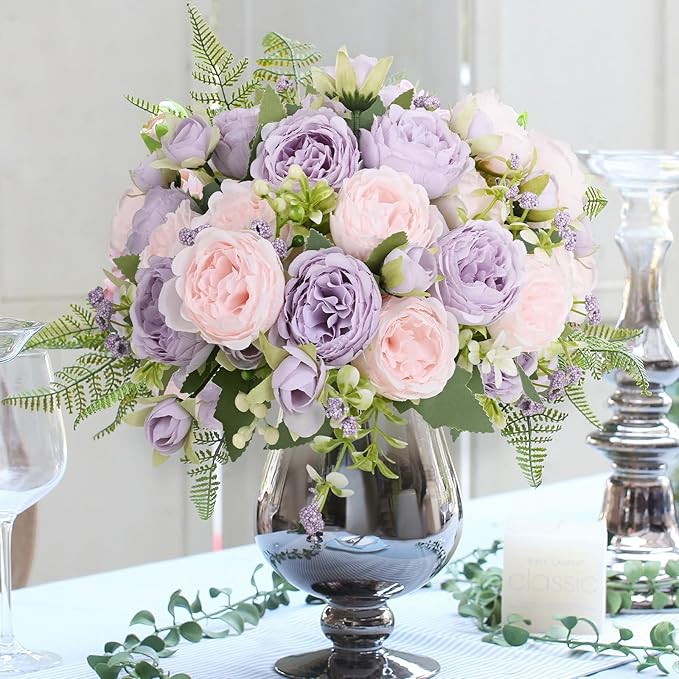 MARTINE MALL 12 Packs Peonies Artificial Flowers, Pinkish-Purple Artificial Peonies, Silk Peonies Flowers Fake peonies Artificial Flowers Peonies Bouquet for Centerpiece Table Wedding Party Home Decor