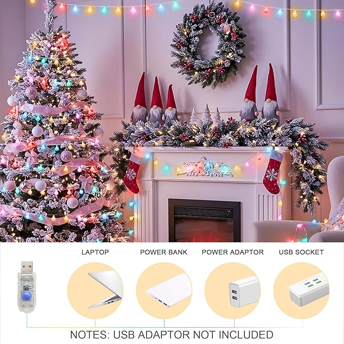 suddus Classroom Lights Plug in, 33ft 100 Led USB Pastel Fairy Lights with Timer, Globe String Lights Indoor for, Dorm, Party, Room, Outdoor, Tree, Patio, Garden, Christmas Decoration