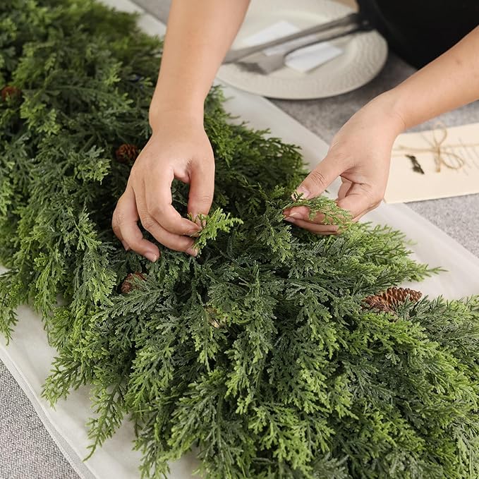 5FT Real Touch Cedar Garland for Fireplace - Artificial Christmas Garlands Realistic Faux Greenery Fake Pine Needles Garland for Holiday,Table, Window,Mantel,Stairs, Home,Indoor Outdoor Decor (1PCS)