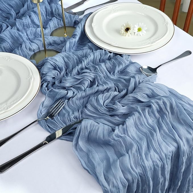 12 Pack Dusty Blue Cheesecloth Table Runner 10FT Boho Cheese Cloths Gauze Fabric Table Runners 120 Inch Rustic Sheer for Wedding Birthday Party Baby Shower Centerpiece Home Decorations