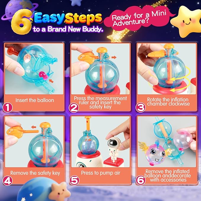 DIY Balloon Craft Kit, Sticker Decorated Balloons Toy for Kids, Rocket Air Pump Fun with Balloon Monster Pals,Birthday Gifts for Girls Boys