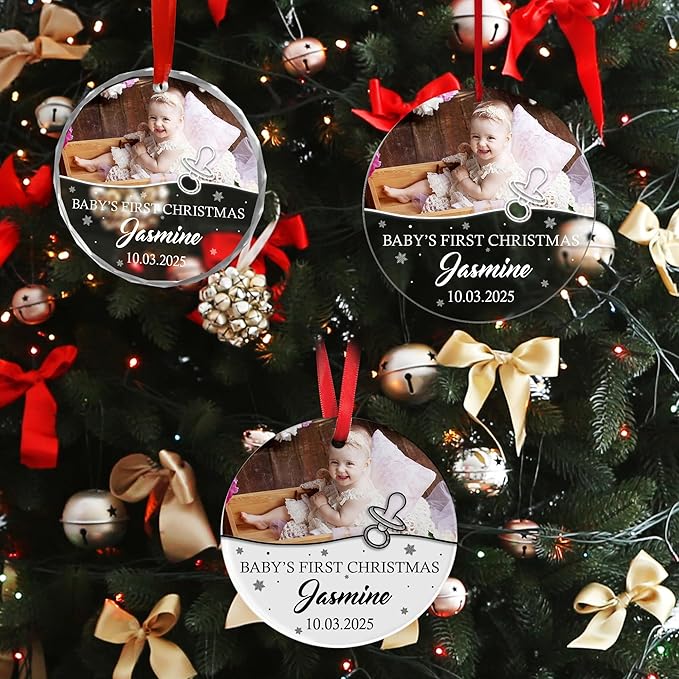 Personalized Crystal Christmas Ornaments with Photo, Custom Christmas Photo Tree Glass Ornaments, Elegant Crystal Keepsake for Family, Couples, Weddings & Christmas 2025 Gifts (#PGO02)