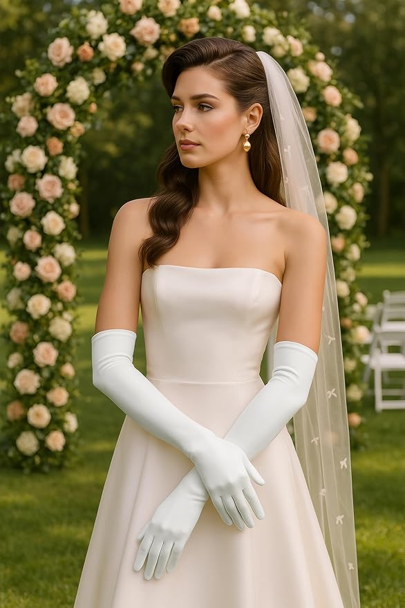 BABEYOND Long Opera Party 1920s Satin Tea Party Gloves Costume Stretchy Adult Size Elbow Length Bridal Gloves