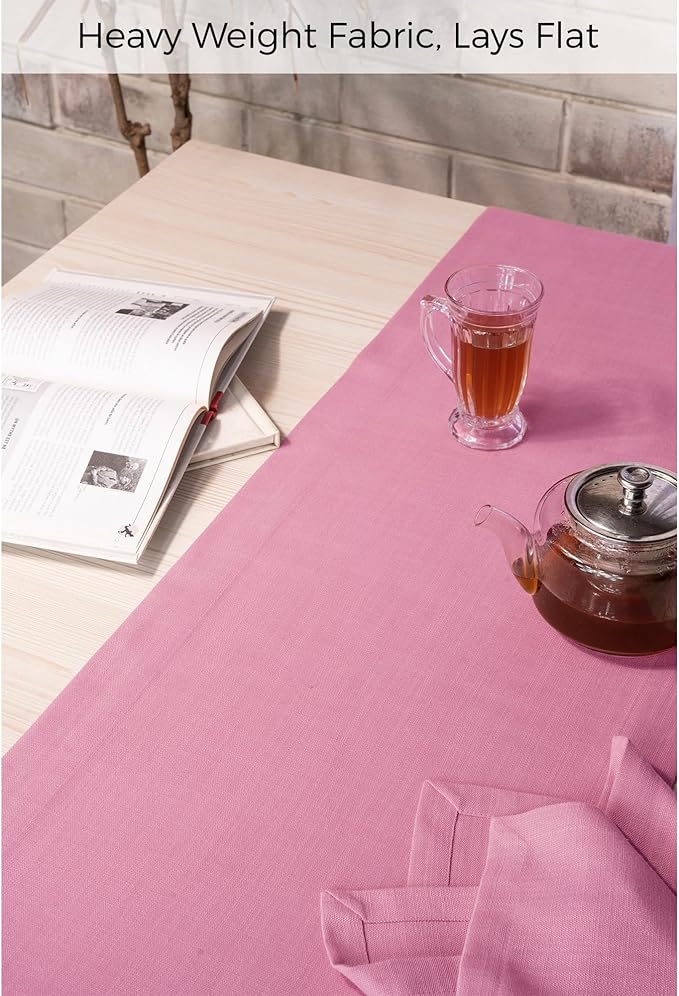 D'Moksha Homes Bubblegum Pink Table Runner 14 x 108 Inch - Faux Linen Table Runner 108 Inches Long - Wrinkle Resistant, Machine Washable for Thanksgiving, Holiday - 100% Recycled Fabric