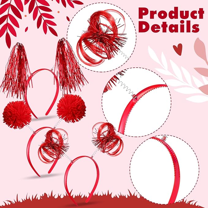 Censen 24 Pcs Pom Pom Headband Tinsel Wrapped Ponytail Head Bopper Costume Headwear Halloween Party Accessory