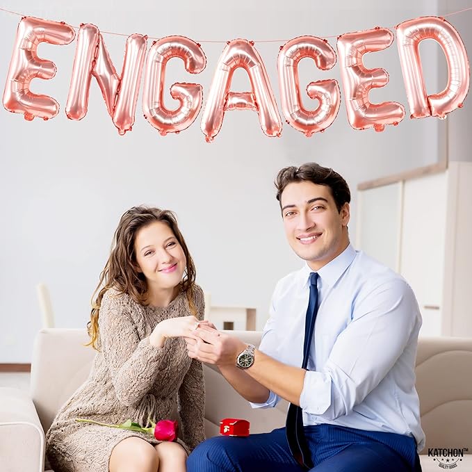 KatchOn, Rose Gold Foil Engaged Balloons Letter - 16 Inch | Engagement Balloons for Engagement Party Decorations | Bachelorette Party Decorations | Engagement Party Balloons for Engagement Decorations
