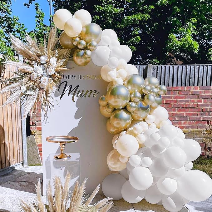 White Sand Gold Balloons, 60 Packs 12 Inch White Nude Balloons with Metallic Chrome Gold Beige Latex Balloons Party Decoration for Boho Birthday Wedding Bridal Baby Shower Engagement Anniversary