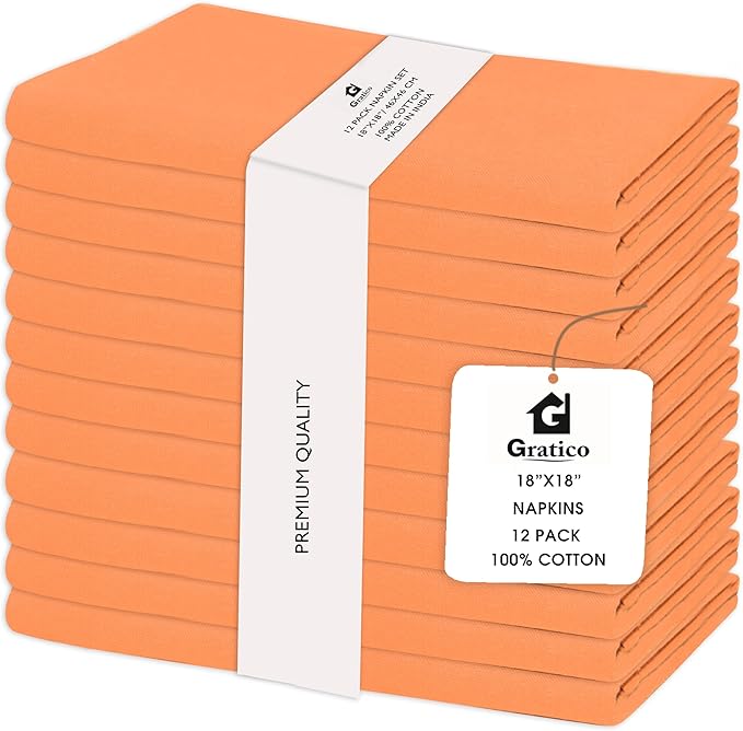 Halloween Cloth Napkins Set of 12 100% Cotton Dinner Napkins 18"x18" Orange Color Highly Absorbent Washable Reusable Durable Dinner Napkins Ideal for Everyday Use Wedding Parties Napkins