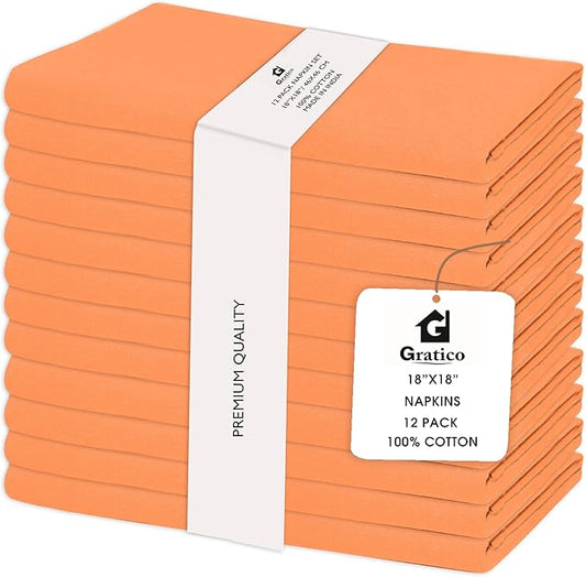 Halloween Cloth Napkins Set of 12 100% Cotton Dinner Napkins 18"x18" Orange Color Highly Absorbent Washable Reusable Durable Dinner Napkins Ideal for Everyday Use Wedding Parties Napkins