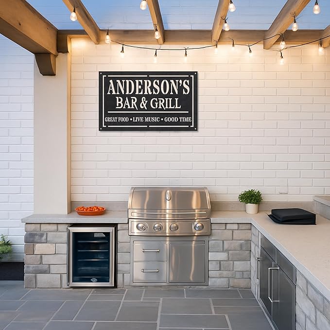 Custom BBQ Grill Metal Sign Personalized Name Wall Art for Outdoor Barbecue Patio Kitchen Backyard Decor Gift for Dad Husband Men Papa Grandpa Father Grilling Enthusiasts Family Lover Funny Gifts 16