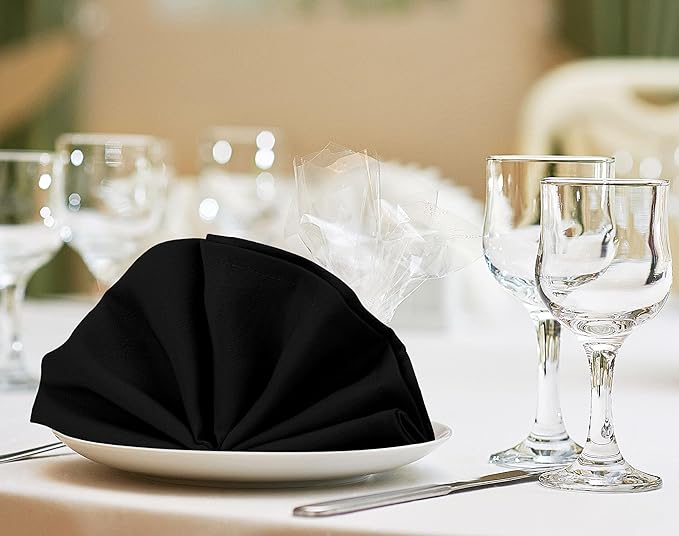 Utopia Home [24 Pack, Black] Cloth Napkins 20x20 Inches, 100% Polyester Hemmed Edges, Washable and Reusable Ideal for Parties, Weddings and Dinners