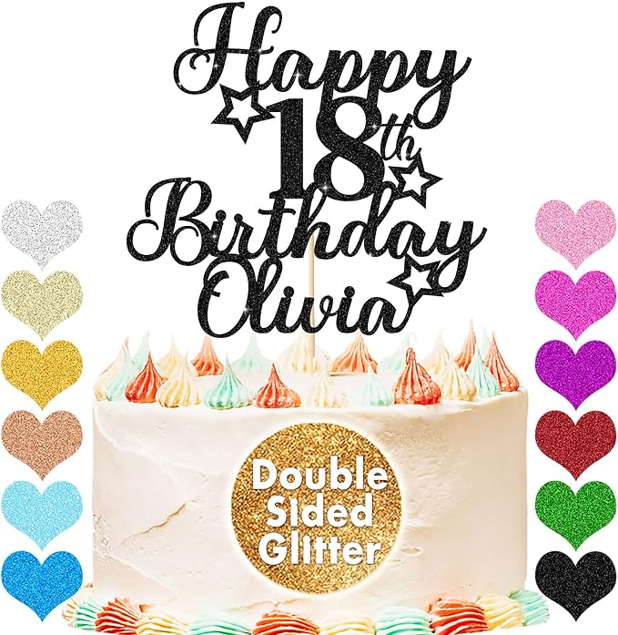 Happy Birthday Cake Topper Personalized Cake Topper Custom Cake Topper Birthday Double Sided Glitter Customized with Any Age Name Cake Decoration(Black)
