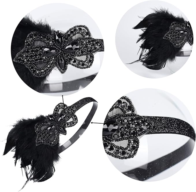 Women flapper feather headband for 1920s theme party Gatsby Headpiece for 20S Party
