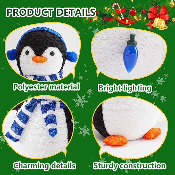 DUMOS 2-Piece Lighted Penguin Family Outdoor Christmas Decoration, Pop up Holiday Decor with 150 LED Lights for Yard, Garden, Storefront, Blue