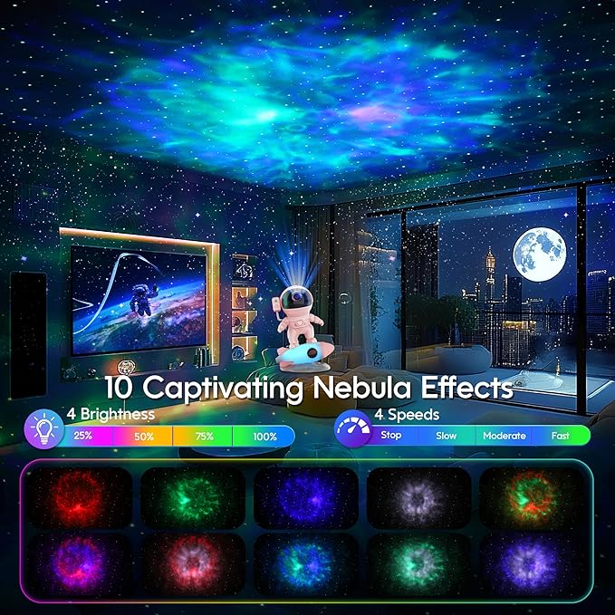 FlyEagle Astronaut Galaxy Projector, Star Nebula Projector with Rocket Lamp, Night Lights LED Star Projectors for Bedroom, Remote Control, White Noises, Bluetooth Speaker for Bedroom