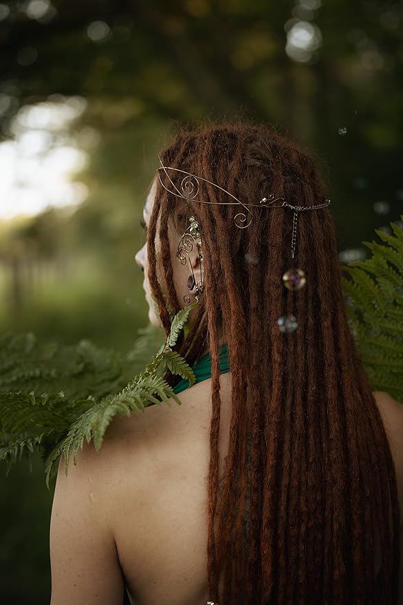 Renaissance Fairy Tale Costume Set - Elf Ear Cuff Earrings Decorative Medieval Fairy Winding Tiara Crown for Cosplay