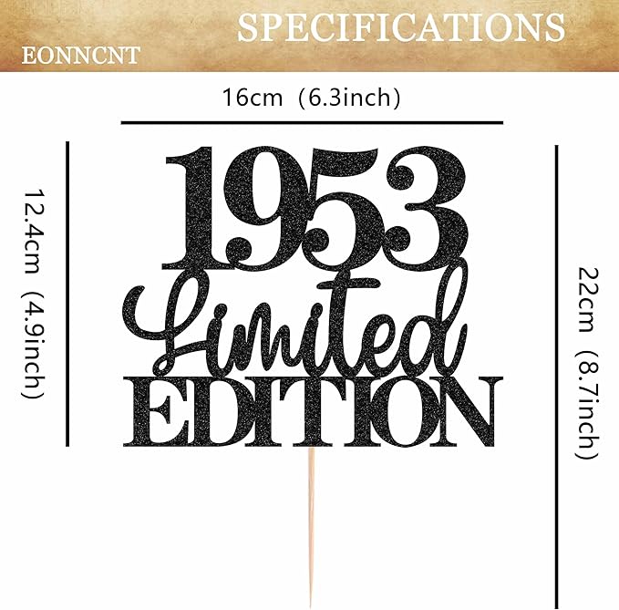 Limited EDITION 1953 Cake Topper - Black Glitter Happy 72nd Birthday Party Cake Decoration Supplies, Cheer to 72 Years Cake Bunting Decor for 72nd Birthday Party Photo Booth Props