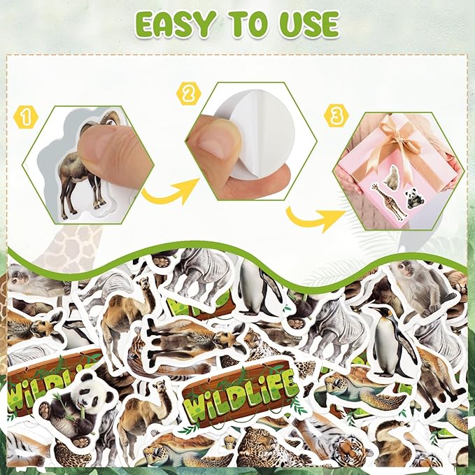 300Pcs Animals Foam Stickers, Self-Adhesive Cartoon Jungle Animals Foam Sticker Safari Animal Stickers for Home School Classroom DIY Art Craft Birthday Party Favor