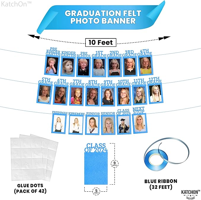 KatchOn, K-12 Graduation Photo Banner 5x7 - Large, 10 Feet | Kindergarten Grad Backdrop, Blue Decorations Class of 2025 | Grad Picture Display for Graduation Decorations 2025