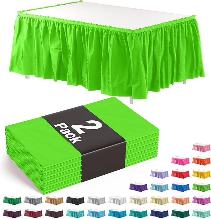 Exquisite Ruffle Table Skirt Lime Green 2 Pack 14 Ft Long Table Skirts for Rectangle Tables 6ft Plus or Round Tables Skirts with Adhesive Strip for Gender Reveal Decor & Happy Birthday Parties
