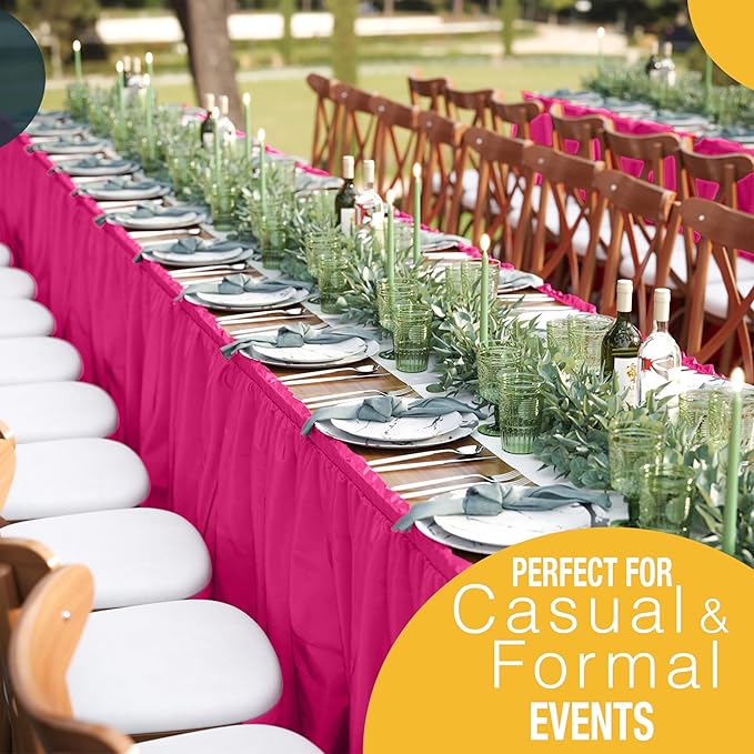 Exquisite Ruffle Table Skirt Cerise 6 Pack 14 Ft Long for Rectangle 6ft Plus or Round Tables With Adhesive Strip for Gender Reveal Decor & Happy Birthday Parties