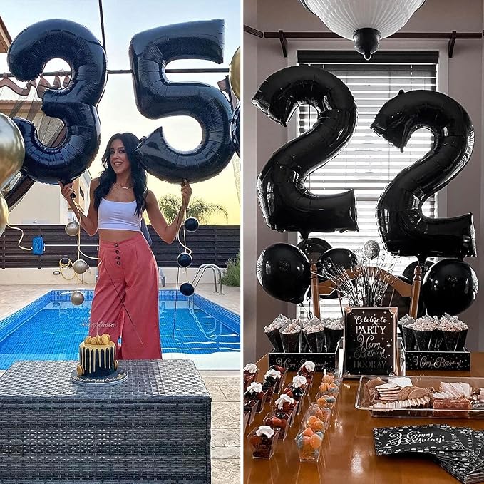 40 Inch Black Number 2 Balloons Helium Giant Black 2 Balloons for Birthday Party Decorations Anniversary Baby Shower Photo Shoot Supplies