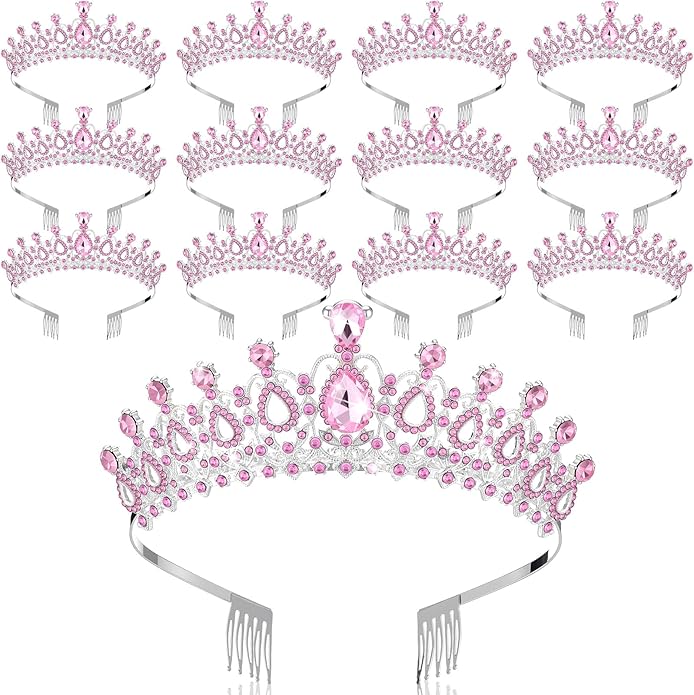 12 Pcs Crystal Tiara and Princess Crown with Comb Crown Rhinestone Women Girls Tiara Headpiece Queen Hair Accessories for Birthday Party Wedding Prom Halloween Cosplay Costume