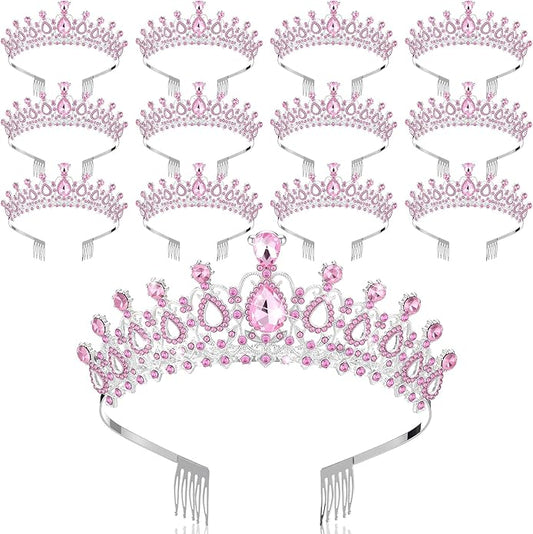 12 Pcs Crystal Tiara and Princess Crown with Comb Crown Rhinestone Women Girls Tiara Headpiece Queen Hair Accessories for Birthday Party Wedding Prom Halloween Cosplay Costume