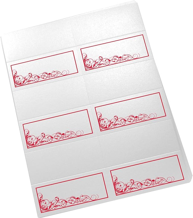 Scribble Vintage Swirl Printable Place Cards, Ruby Red (Choose Color), Set of 150 (25 Sheets), Laser & Inkjet Printers - Wedding, Party, Dinner, and Special Events
