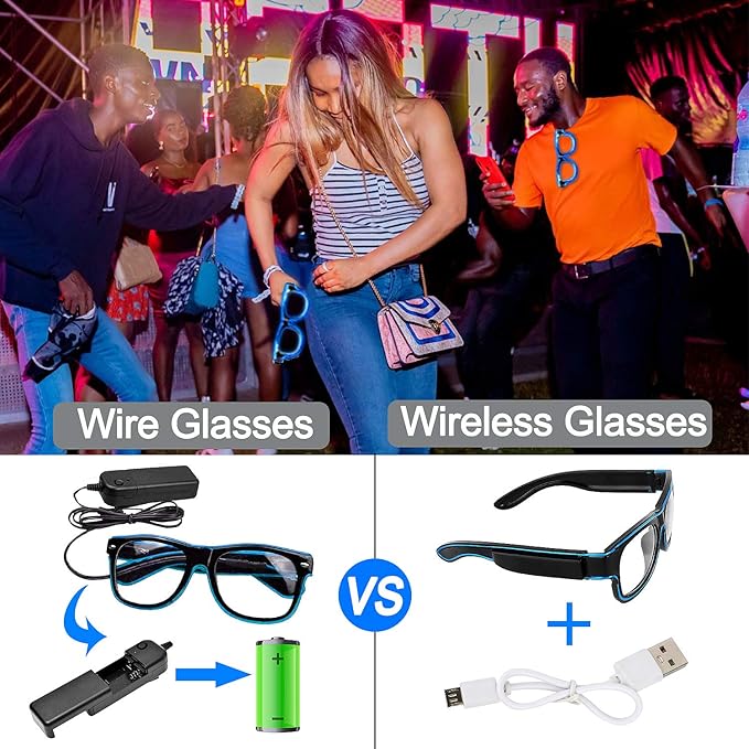 YouRfocus Wireless LED Light Up Glasses Glow in the Dark Neon Rave Glasses for Rave Party, EDM, Halloween, Christmas (Green)