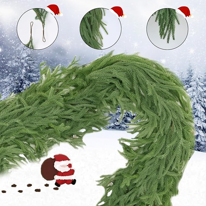 5FT Christmas Garlands Norfolk Pine Garland, Artificial Greenery Garland for Mantle, Table, Stairs, Indoor Outdoor Christmas Decoration