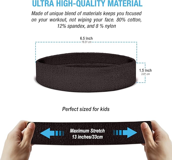 Suddora Toddlers Headbands, Sports Sweatbands for Kids, Non-Slip and Lightweight Fabric Bands for Youth Basketball, Soccer, and Tennis, Moisture-Wicking Bands for Cosplay & Costumes