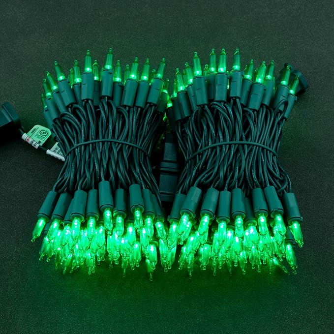 YULETIME Green LED Christmas Lights 200 Count 50 ft, Pack of 2 Strands 25 ft 100 Lights UL Certified String Light Set (Green)