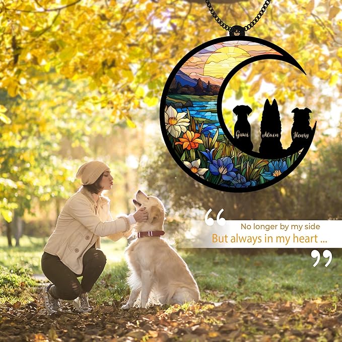 Dog Memorial Suncatcher Personalized Name Shapes Pet Ornament Window Car Hanging Sympathy Gift for Loss of Pet Bereavement Keepsake Remembrance Gifts for Dog Lovers Outdoor Decor