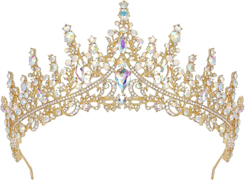 SWEETV Crystal Wedding Tiara for Women, Royal Queen Crown Headband, Rhinestone Princess Hair Accessories for Prom Birthday