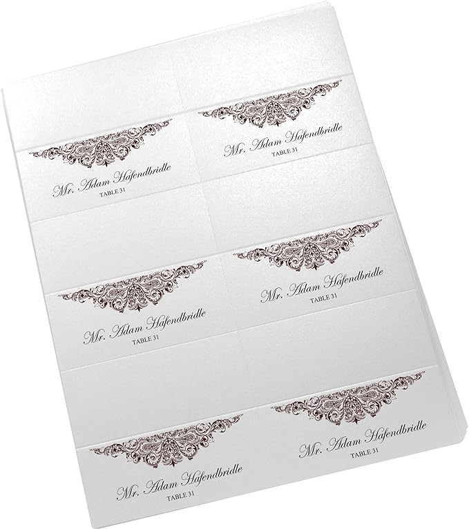 Paisley Printable Place Cards, Chocolate (Choose Color), Set of 150 (25 Sheets), Laser & Inkjet Printers - Wedding, Party, Dinner, and Special Events - Made in the USA