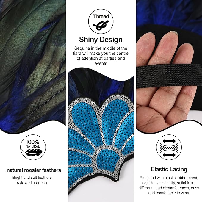 Women's Carnival Feather Headpieces Sequin Headdress for Wedding Masquerade Party Cosplay Feather Headbands