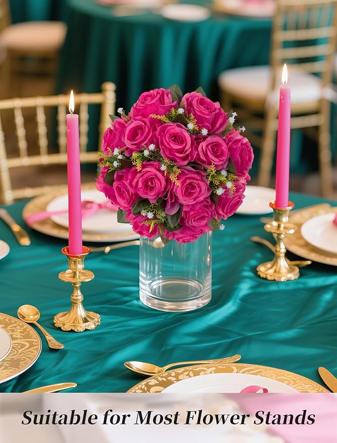 BLOSMON Hot Pink Flowers for Wedding: 10 Pcs Artificial Rose Balls for Table Decorations - Fake Silk Kissing Bouquet Floral Arrangement for Home Party Event Decoration