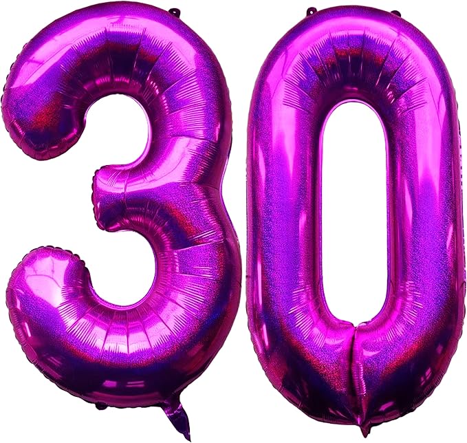 Laser Hot Pink Number 30 Balloons 40 Inch Giant Number Pink 30 Foil Mylar Balloons for 30th Birthday Anniversary Events Party Decorations