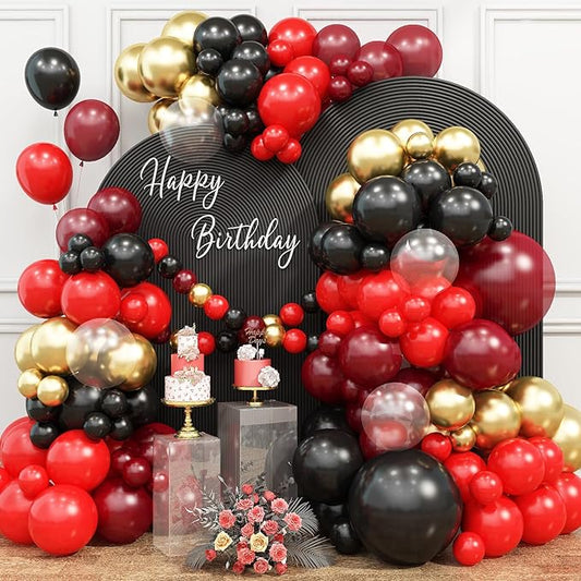 Maroon Gold Black Balloons Arch Red Burgundy Gold Balloons Garland Fantasy Theme Birthday Party New Year Graduation Decoration Transparent Latex Helium Balloon Metallic Casino Balloon