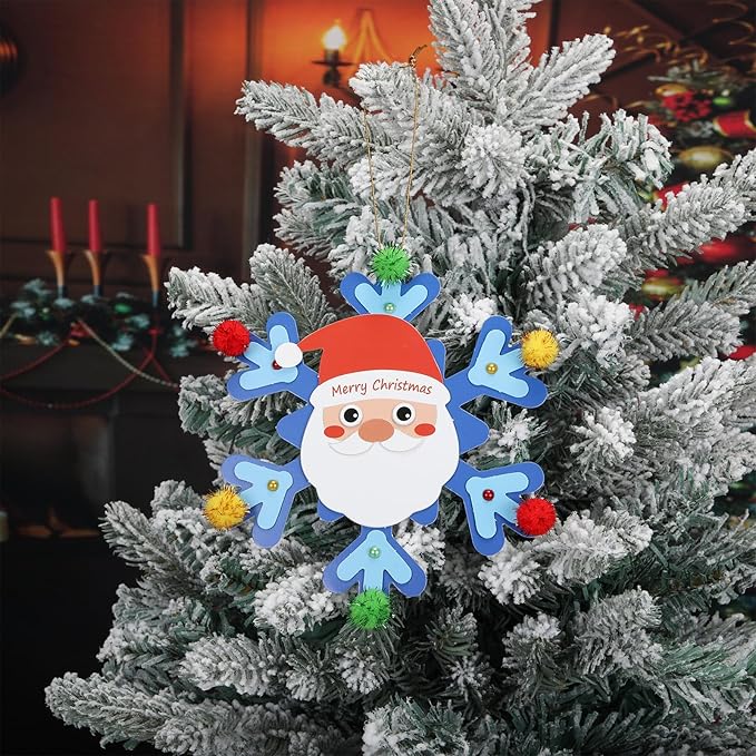 Yexiya 36 Pack Winter Christmas Snowflake Craft Kits for Kids DIY Winter Art Craft Hanging Ornaments Make Your Own Snowflakes Blue White for Xmas Handmade Project Party Favors Holiday Activities Decor